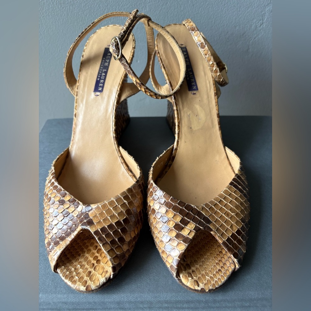 Ralph Lauren Collection Python Peep-Toe Wedge Wit… - image 3